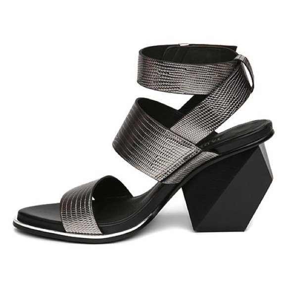 Gunmetal Triple Strap Geometric Block Heels - Picture 5 of 6